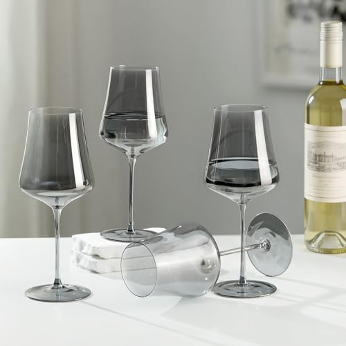 Imourari Weingläser schwarz 6er Set - 450ml mundgeblasene kristall Rotweingläser mit Stiel für Rotwein & Weißwein - Geschenke für weinliebhaber