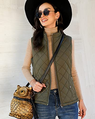 Xeoxarel Women's Quilted Vest, Stand Collar Puffer Lightweight Zip Padded Outerwear Gilet Camel Xs #TOP5