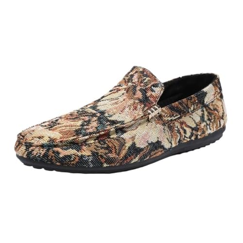 Men's Loafers Shoes Round Toe Floral Loafer Shoes Flexible Flat Heel Slip Resistant Outdoor Fashion Slip-on