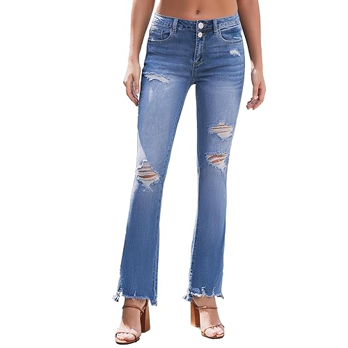 VIPONES High Waisted Ripped Flare Jeans for Women Distressed Bell Bottom Jeans Wide Leg Pants3