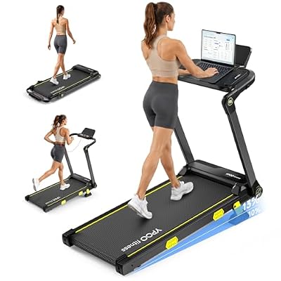 YPOO Walking Pad Treadmill with Desk and Incline, 4 in 1 Foldable Treadmill for Home Office, 0.6-7.5 MPH Portable Treadmill, 350 LBS, 3.5HP, APP and Remote Control