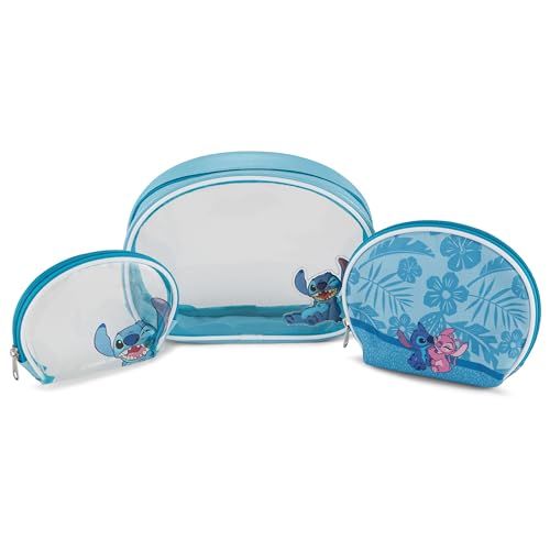 Disney Conjunto de estojo cosmético Lilo and Stitch – Meninas, meninos, adolescentes, adultos – Estojo cosmético de viagem oficialmente licenciado pela Lilo and Stitch, conjunto de 3 peças,