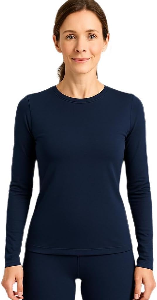 Lands' End Women’s Thermaskin Baselayer Long Sleeve Crewneck Top – Lightweight Heat-Generating Thermal Shirt