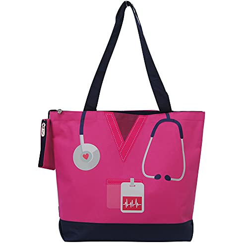 Image of NGIL Medium Top Zipper Closure Canvas Tote Bag with Attached Matching Coin Purse For Moms and Nurses