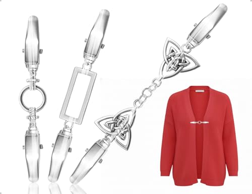OHYANYAO Paquete de 3 Pinzas para Cárdigan, Pinzas Metálicas Vintage Creativas para Suéter, Ideales para Vestidos Chal, Cárdigans, Camisas, Bufandas y Chales de Mujer (Plateadas, 3 Estilos)