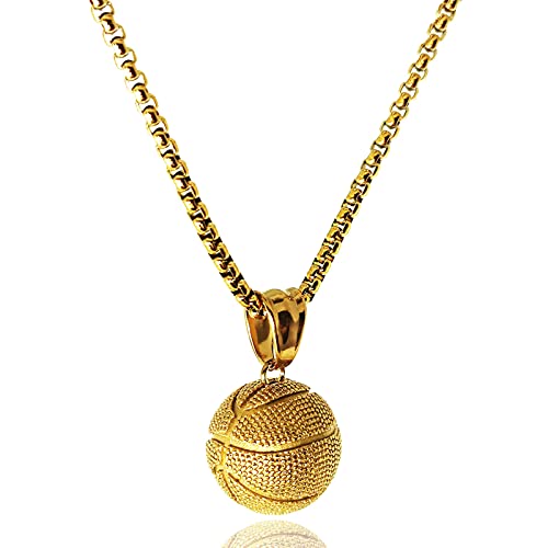 Tophoenix Stainless Steel Basketball Necklace for girls Sports Hip hop Fitness Christmas Basketball Team Gift Pendant (Gold)