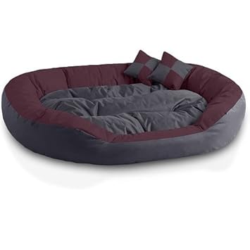 Gorgeous Quilted Reversible Ultra Soft Dual Sofa-Style Dog Bed with 2 Extra Pillow (Gray,Maroon Color)-XXL