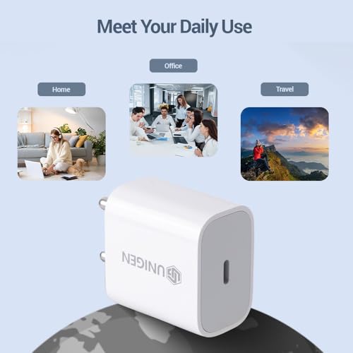 Image of UNIGEN 20W Type C Mobile Charger Adapter, Fast Charging for Android, iPhone 17 /16 /15 /14 /13,13 /12 /11 /X & Pro, Max Series & Other Type C Enabled Devices, PD Technology, BIS Certified (White)