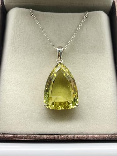 Natural Lemon Quartz Long Trillion Cut Large Pendant - 925 Sterling Silver Halo Pendant - Large gemstone pendant - Birthstone Pendant - Gift for her2