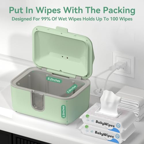 Chefhandy Baby Wipe Warmer, Wipe Warmer and Baby Wet Wipes Dispenser with UV Light Sanitizer,Baby Wipes Warmer for Babies,3 Heat Modes,Night Light,Heating Silence,Large Capacity Wipes Warmer (Green)