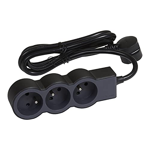Legrand - Rallonge multiprise extra-plate avec 3 prises de courant avec terre avec cordon 3m - noir et gris foncé