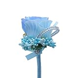 KUKISHOP 2 PCS Wedding Boutonniere Artificial Flower Groom Groomsman Corsage Rose Silk Suit for Wedding Prom Homecoming Light Blue