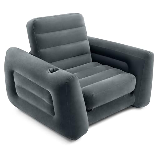 Intex 66551EP Inflatable Pull-Out Chair: Built-in Cupholder – Velvety Surface – 2-in-1 Valve – Folds Compactly – 80' x 91' x 26'