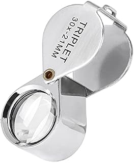30x Magnifying Glass, Folding Pocket Metal Magnifying Glass for Reading Coins, Diamonds, Jeweller, Coins, Stamps - Flip Lens with 21 mm Diameter