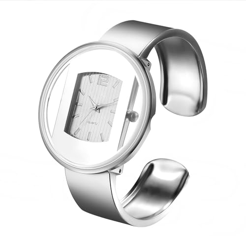 JewelryWe Montre Femme Acier Inoxydable: Montre Bracelet Jonc Femme Elastique Analogique Quartz Cadran Rond Fantaisie - Cadeau Femme Anniversaire