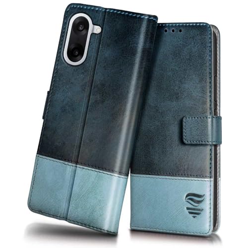 FLIPPED Vegan Leather Flip Case Back Cover for 1+ OnePlus Nord CE 5 5G (Flexible, Shock Proof | Hand Stitched Leather Finish | Card Pockets Wallet & Stand | Blue with Aquamarine)