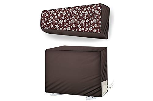 Image of Stylista Split ac cover for indoor and outdoor unit of 2 ton ac waterproof and dustproof Brown and White Floral pattern