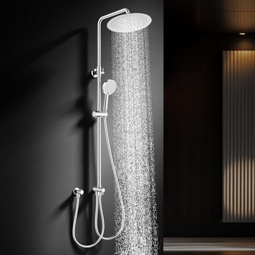 HOMELODY Regendusche Duschsystem ohne Armatur 300mm Rund Regendusche Edelstahl Duschset Höhenverstellbar 3 Strahlarten Duschkopf Duschsystem Duschsäule Duschset für Dusche