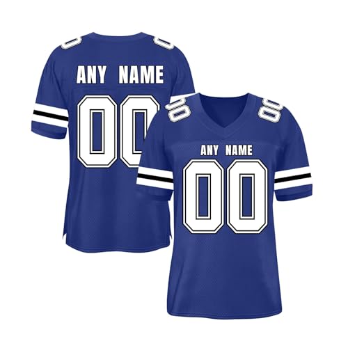 Camiseta Deportiva Personalizable | Estilo Fútbol Americano o Rugby para Hombre, Mujer y Niño | Elige Tu Texto y Números Azul
