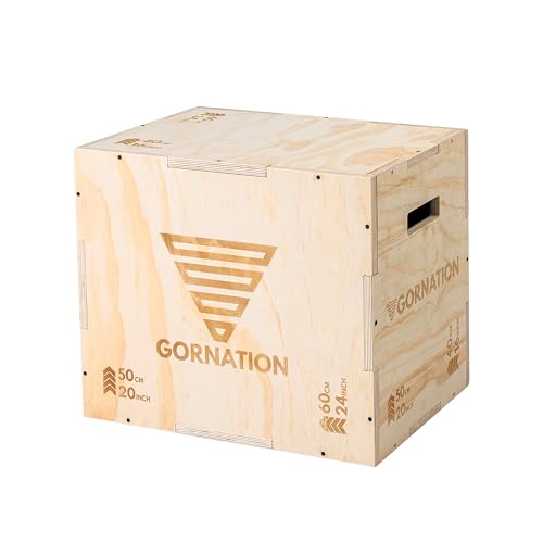 GORNATION Cajón Pliométrico para Crossfit, Fitness y Pliometría, Caja de Salto y Cardio Box para Entrenamiento en Casa y Gimnasio, Banco Step, Box Jump, Caja Crossfit (Madera, 40cm x 50cm x 60cm)