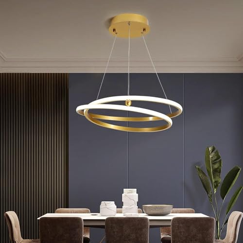 Lustres à intensité variable dorés et plafonnier LED design pour séjour - 2