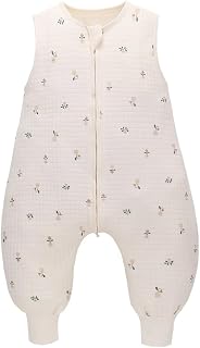 Toddler Sleep Sack with Feet 1.0 Tog,100% Cotton Sleeveless Split-leg Sleeping Bag for Early Walkers,For 0-3 Years Old