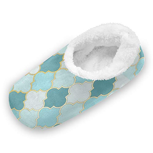 LUCKYEAH Trellis Quatrefoil - Pantuflas geométricas para casa para mujeres y hombres, zapatillas de pies peludos, cómodas, cálidas, de espuma viscoelástica, zapatillas de felpa para interior