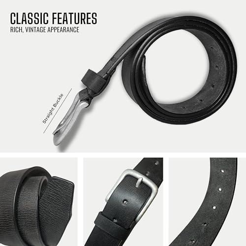 Joe's Jean Mens 38mm Full Grain Genuine Leather Belt, Vintage Style Antique Silver Buckle4