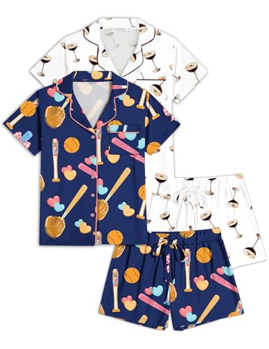 Image of Ekouaer Womens Pajamas Set 2 Pack Button Down Summer Sleepwear Short Sleeve Comfy Pjs Loungewear Set