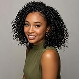 MIMAN 6 Packs 8 Inch Short Black Crochet Braids Passion Twist Marlybob Jerry Curl Crochet Hair Braided Kinky Curly Synthetic Hair Extention for Black Women DIY Bun Braided Ponytail Hairstyle