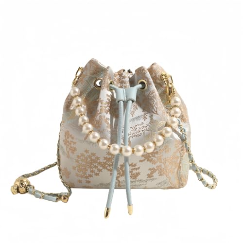 Bucket Bag for Women, Small Pearl Drawstring Handbags, Hobo Purse
