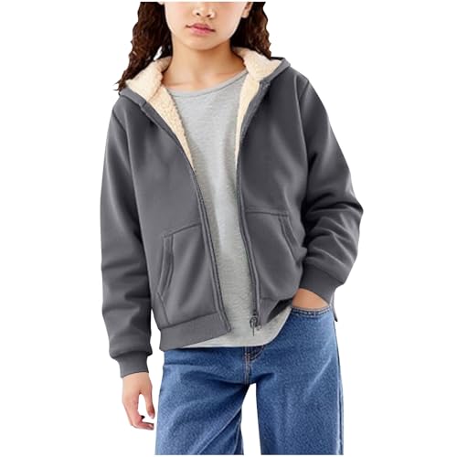 Kids Winter Hooded Jacket Boys Girls Sherpa Lined Hoodie Warm Full Zip Sweatshirt Long Sleeve Fleece Hooded Cardigan2
