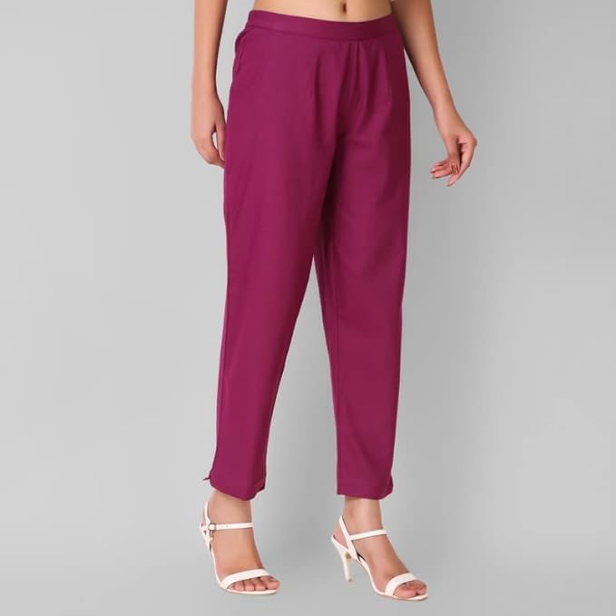 Image of Aarav Fabric Women's 100% Cotton Casual Pant | Ankle Length Regular fit Cotton Trouser | Straight Fit Formal Pants for Kurti, Office, Casual and Daily Outdoor Lifestyle