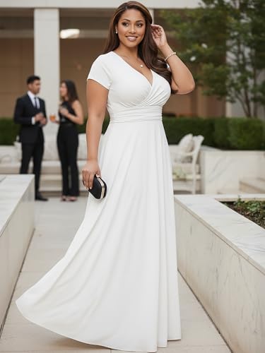 Image of KOH KOH Womens 2026 Sexy Cap Short Sleeve V-Neck Flowy Cocktail Gown