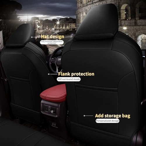 Image of AOMSAZTO Custom Fit Seat Covers for Toyota C-HR 2018-2022 Full Set Black | CHR Seat Covers Premium Faux Leather Breathable Compatible Airbag Scratch Resistant 1:1 Customized Seat Cushion Protectors
