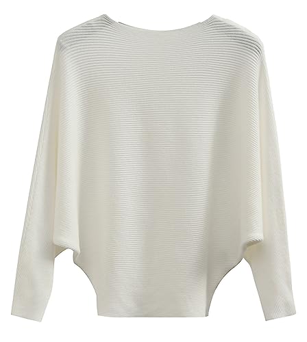Image of FULIER Women Oversized Boat Neck Batwing Sleeves Dolman Knitted Sweaters Lightweight Pullovers Tops One Size