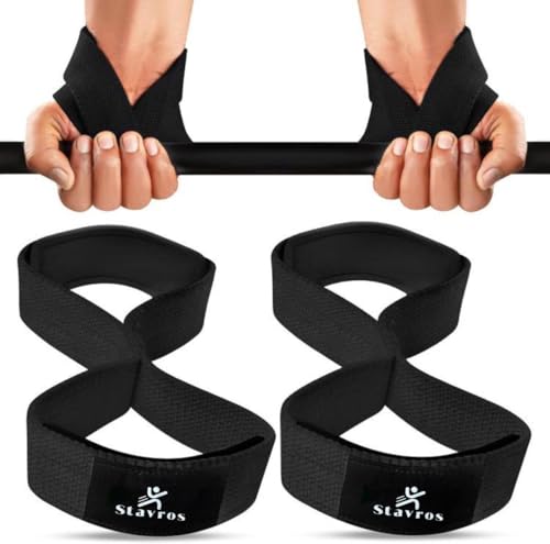 Image of Stavros Slip Resistant Deadlift Straps Figure 8 Lifting Straps Gym Straps Weightlifting Wrist Support For Men and Women With Soft Paddings and Better Grip