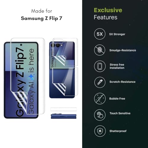 Image of CaseCandy Silicone - (4 in 1) Screen Protector Guard for Samsung Z Flip 7 | Screen Guard Protector (Back Panel + Back Screen Display + Inner Display + Hinge) for Samsung Flip 7 - HD /Bubble Free Application