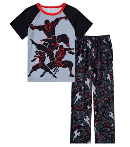 Funnycokid Boys Pajamas Size 6 Summer Pjs Sets Sleepwear Loose Fit 2 Piece Ninja Gray Black Cool Soft Themed