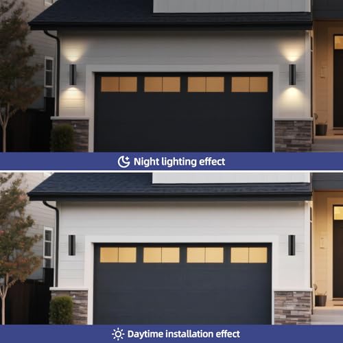 Image of JAYMP 11.8 inch Up and Down Wall Sconce Aluminum Modern Outdoor Light, Black Round IP65 Waterproof Exterior Wall Lamp for Front Door Patio Porch Staircase Hallway