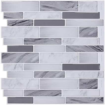 Vamos Tile 10-Sheet Peel and Stick Tile Backsplash,12"x12" Premium Kitchen Backsplash Peel and Stick Tile (Grey)