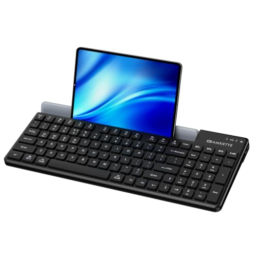 Image of Amkette Optimus 2 Multi-Device Wireless Keyboard /Bluetooth Keyboard, Connect 4 Devices, Professional Grade-Low-Profile Keys, Rechargeable USB-C, Built-in Device Dock, Windows /macOS /Android /iOS