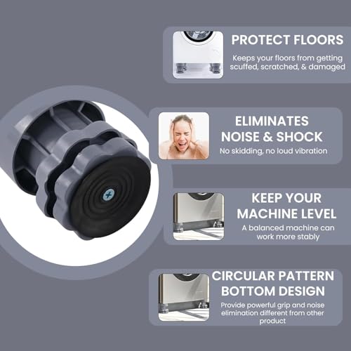 Image of Height Adjustable Anti Vibration Pads for Washing Machine & Refrigerator | Shock Absorbing, Noise Reduction, Anti-Slip Rubber Base | Heavy Duty Machine Feet Risers | Set of 4