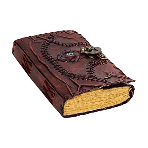 Vintage Hocus Pocus Book of Spells Leather Journal Evil Eye Diary Girmoire Book Spell Book Prop Gifts (brown) Cover