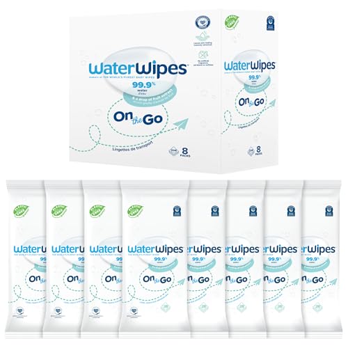 Image of WaterWipes On The Go Wipes, 99.9% Water, 3-In-1 Cleans, Cares, Protects, Unscented & Hypoallergenic, 224 Count (8 Packs), Packaging May Vary