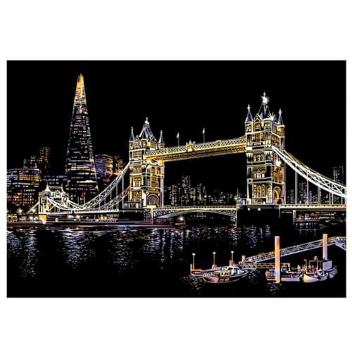 HAKIDZEL Kit de Papeles para Raspar y Dibujar Ciudad Nocturna 4 Piezas de Papel Negro Adecuado para Manualidades y Desarrollo de Imaginación en Primaria