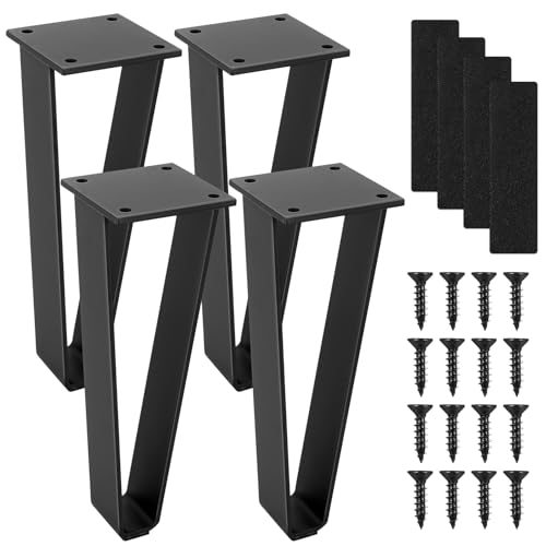 BJBJJIU 4 PcsPatas para Mesas, 20cm Patas Mueble de Horquilla, DIY Patas Metalicas para Mesas, para Silla Escritorio Mesa de Café mesita de Noche, Negro, con Almohadillas Protectoras y Tornillos