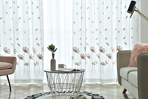 Lactraum Tenda In Voile Con Ricamo Fiori Common Cosmos E Libellula - Bianca, 300x245 Cm, Con Occhielli - 4