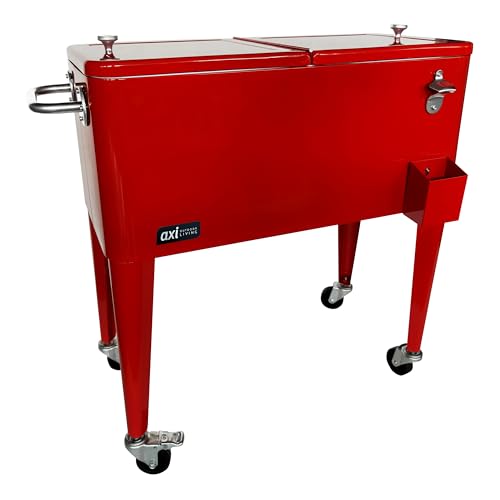AXI Retro Cooler Rouge | Réfrigérateur De Boissons Mobile pour L'Extérieur/Le Jardin | Glacière 76 Litre