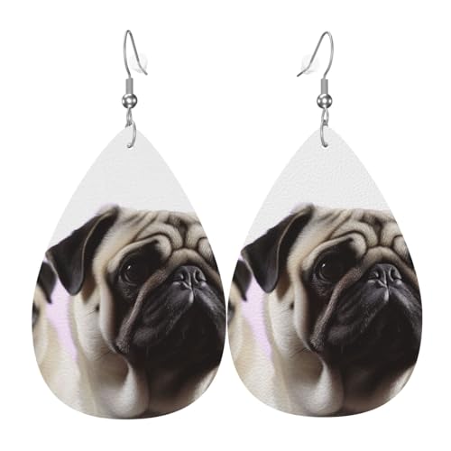 arete de perro pug para mujer, arete de piel con forma de lágrima...